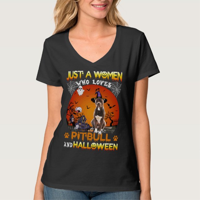 T-shirt Juste Une Femme Qui Aime Pitbull Et Hallowene (Devant)