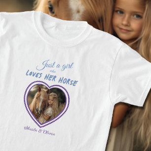 T-shirt Juste Une Fille Aime Son Cheval Photo Coeur Violet