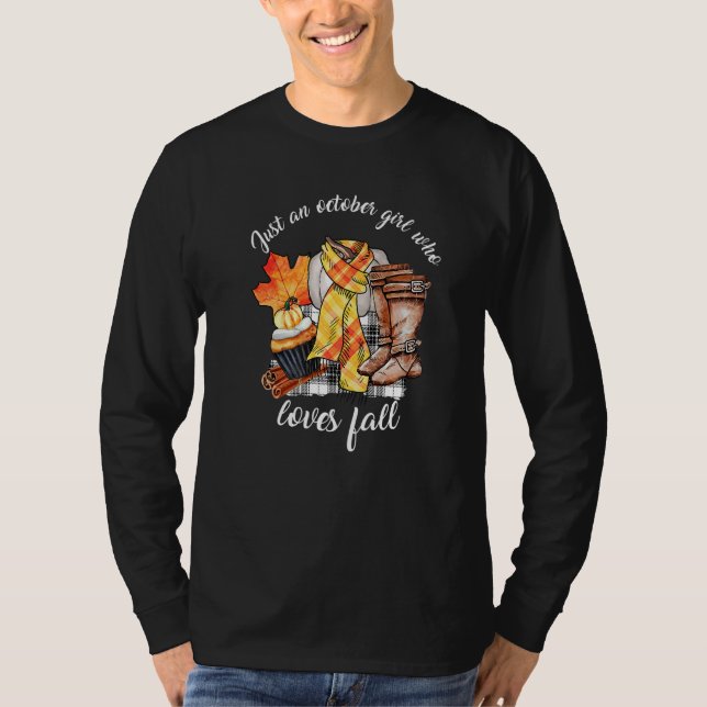T-shirt Juste Une Fille D'Octobre Qui Aime Automne Feuille (Devant)