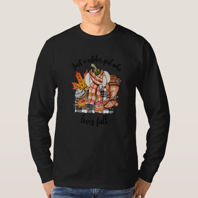 T-shirt Juste Une Fille D'Octobre Qui Aime Automne Feuille (Devant)