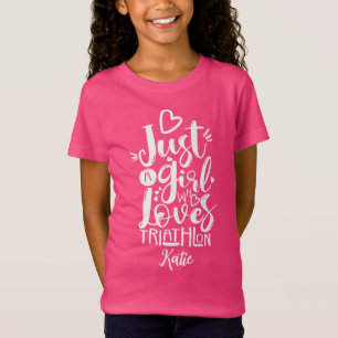 T-Shirt Juste Une Fille Mignonne Triathlon Aimer Avec Typo