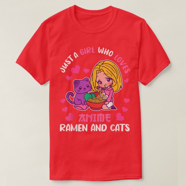 T-shirt Juste Une Fille Qui Aime Anime, Ramen Et Chats - E (Design devant)