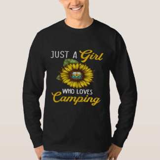 T-shirt Juste Une Fille Qui Aime Camping Hippie Van Sunflo