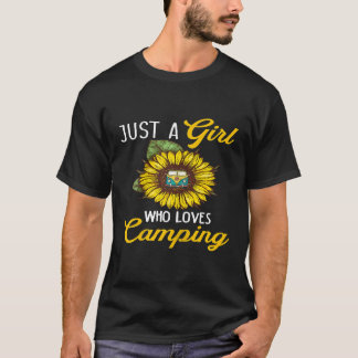 T-shirt Juste Une Fille Qui Aime Camping Hippie Van Sunflo