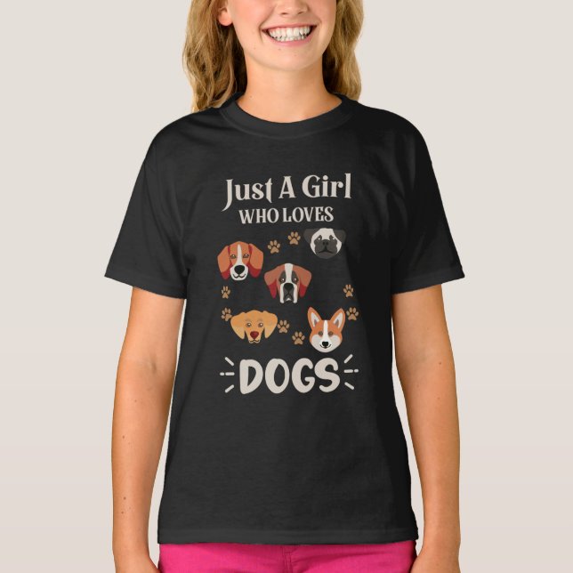 T-shirt Juste une fille-qui-aime-chien-chien-amoureux (Devant)