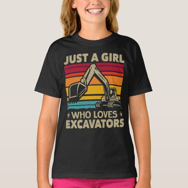 T-shirt Juste une fille qui aime Excavateurs Rétro Excavat (Devant)