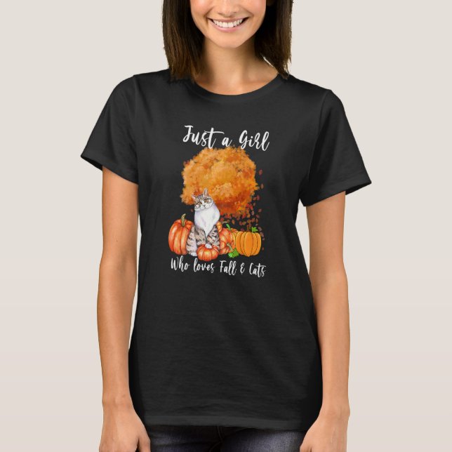 T-shirt Juste une fille qui aime la chute et chats automne (Devant)