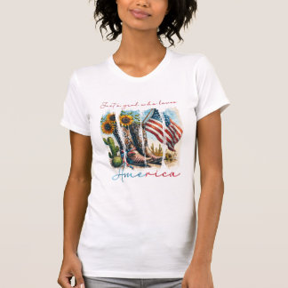 T-shirt Juste une fille qui aime l'Amérique botte le drape