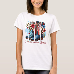 T-shirt Juste une fille qui aime l'Amérique Bottes