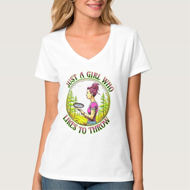 T-shirt Juste une fille qui aime lancer | Disk Golf (Devant)
