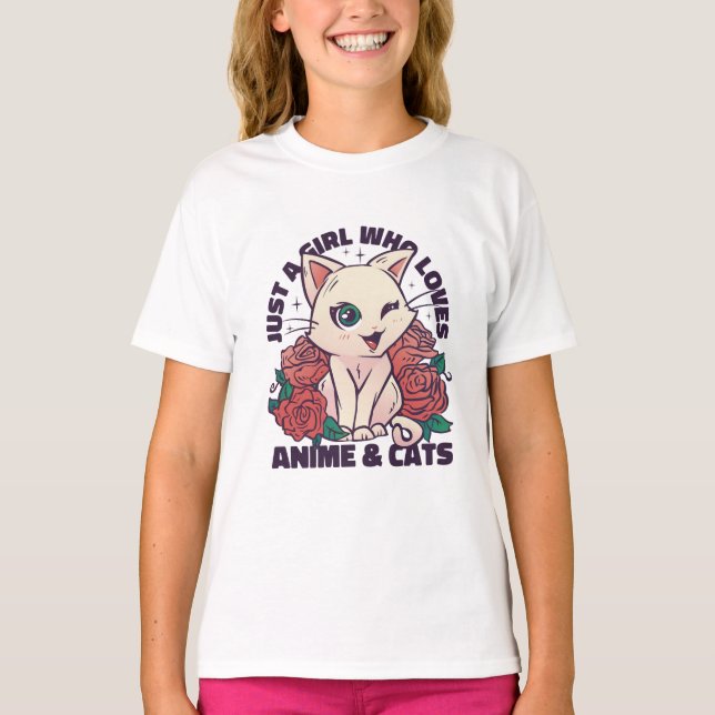 T-shirt Juste une fille qui aime l'Anime et les chats (Devant)