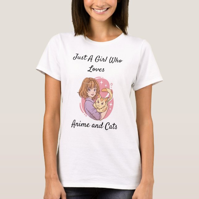 T-shirt Juste une fille qui aime l'Anime et les chats T-sh (Devant)