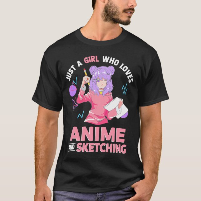 T-shirt Juste Une Fille Qui Aime L'Anime Et L'Ésquisse Des (Devant)