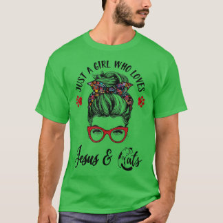 T-shirt Juste une fille qui aime le jésus et les chats dés