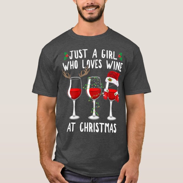 T-shirt Juste Une Fille Qui Aime Le Verre À Vin À Noël (Devant)