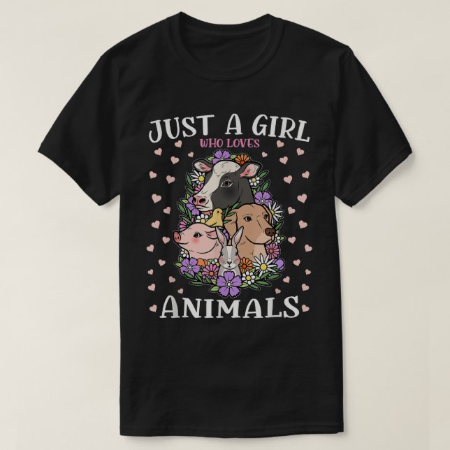 T-shirt Juste une fille qui aime les animaux, lapin, vache (Design devant)