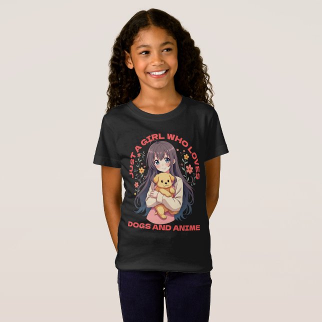T-Shirt Juste une fille qui aime les animes et les chiens (Devant entier)