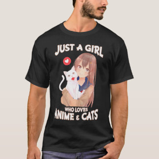 T-shirt Juste Une Fille Qui Aime Les Chats Anime Mignonne 