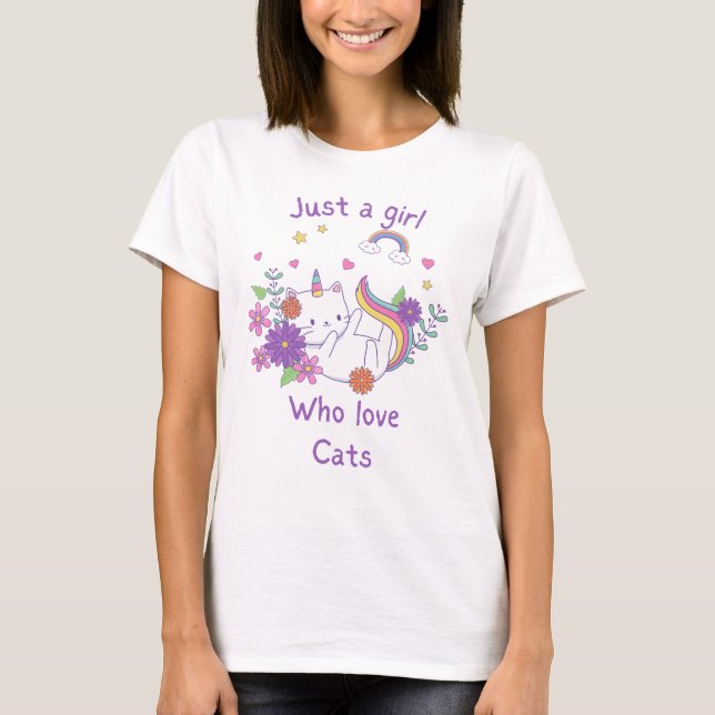 T-shirt Juste une fille qui aime les chats - Cute Unicorn  (Devant)