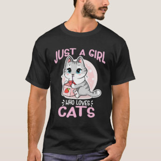T-shirt Juste une fille qui aime les chats mignonne Anime