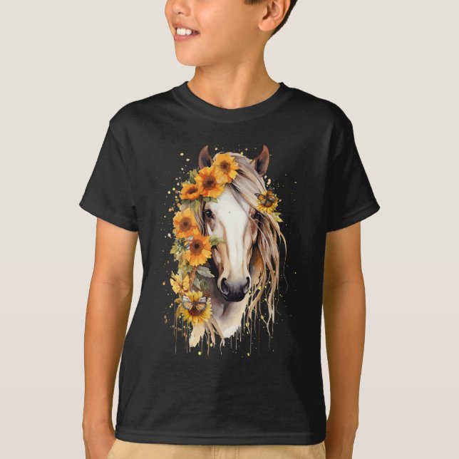T-shirt Juste Une Fille Qui Aime Les Chevaux Co. Tournesol (Devant)