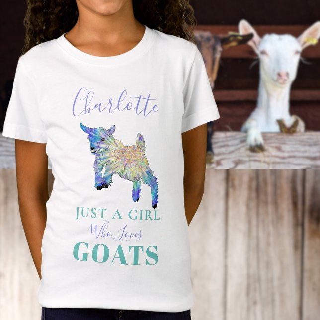 T-Shirt Juste une fille qui aime les chèvres Personnalisée (Just a girl who loves goats custom name T-shirt with cute baby goat illustration )