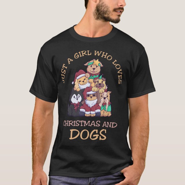 T-shirt Juste une fille qui aime les chiens Noël (Devant)