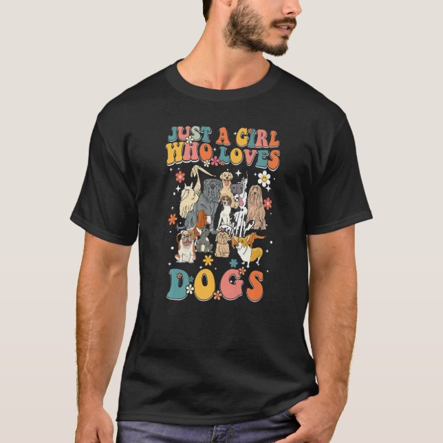T-shirt Juste une fille qui aime les chiens Retro Chien Su (Devant)