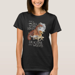 T-shirt Juste une fille qui aime les dragons et les loups 
