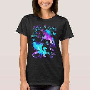 T-shirt Juste Une Fille Qui Aime Les Dragons Et Unicornes 