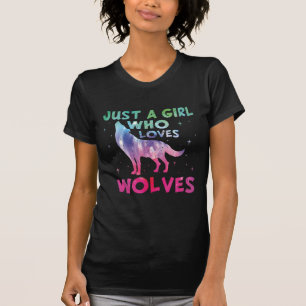 T-shirt Juste une fille qui aime les loups aquarelle