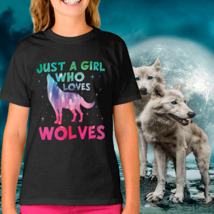 T-shirt Juste une fille qui aime les loups aquarelle