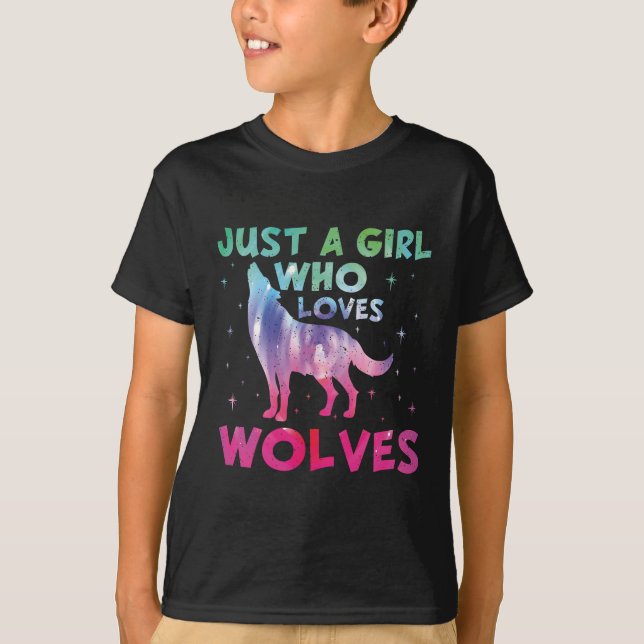 T-shirt Juste une fille qui aime les loups aquarelle (Devant)