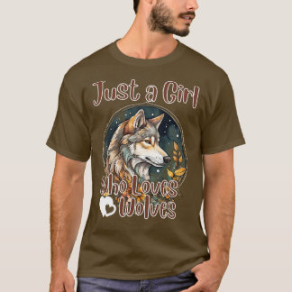 T-shirt Juste une fille qui aime les loups Aquarelle migno