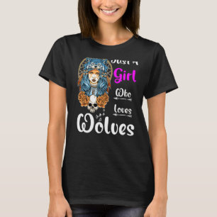 T-shirt Juste Une Fille Qui Aime Les Loups Crâne Floral Wo