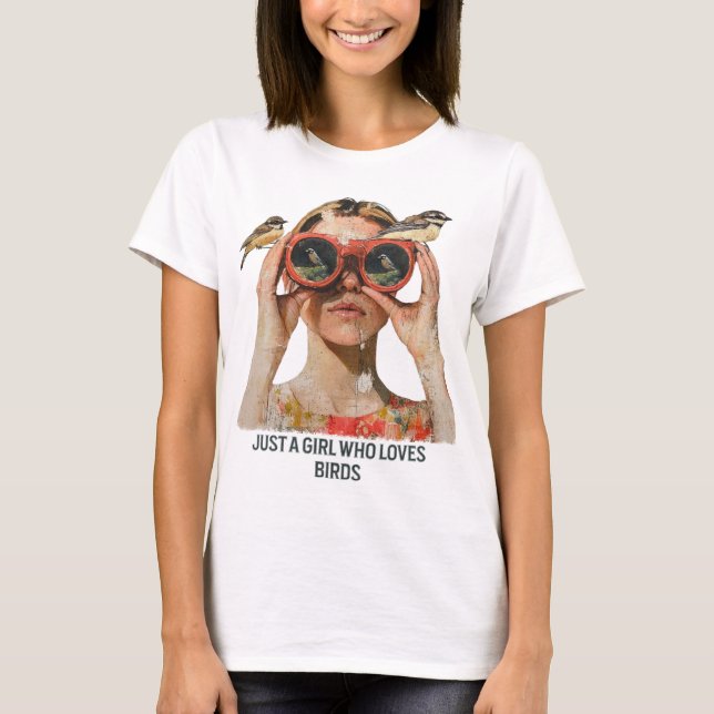 T-shirt Juste une fille qui aime les oiseaux - Observation (Devant)