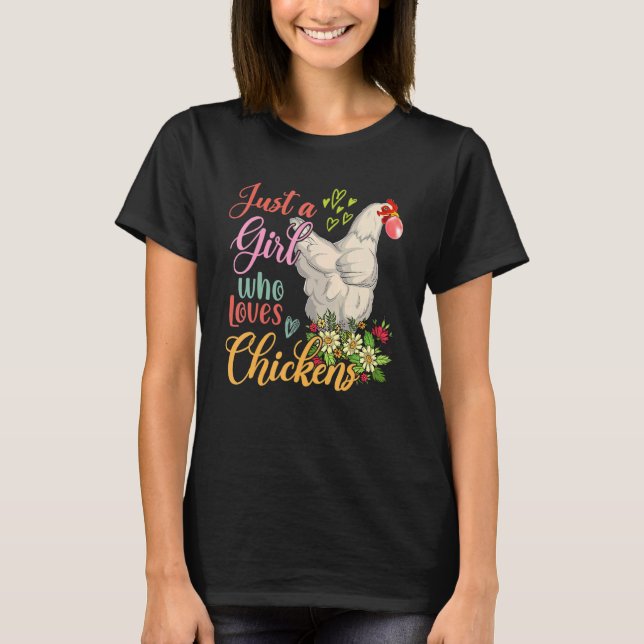 T-shirt Juste Une Fille Qui Aime Les Poulets Chanté Floral (Devant)