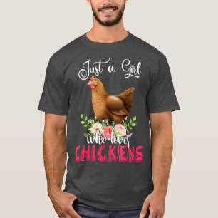 T-shirt Juste Une Fille Qui Aime Les Poulets Fleurs Floral