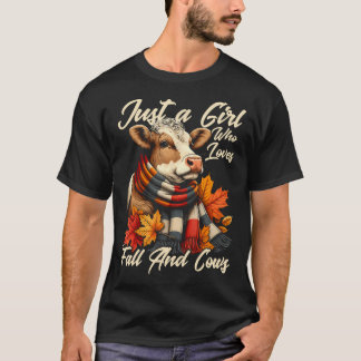 T-shirt Juste Une Fille Qui Aime Les Vaches D'automne Feui