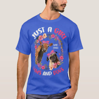 T-shirt Juste Une Fille Qui Aime Les Vaches Et Les Chiens 
