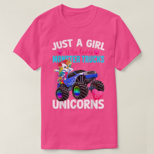T-shirt Juste Une Fille Qui Aime Monster Trucks & Unicorn  (Design devant)