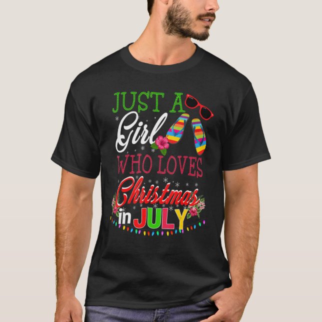 T-shirt Juste Une Fille Qui Aime Noël En Juillet Flip Flop (Devant)