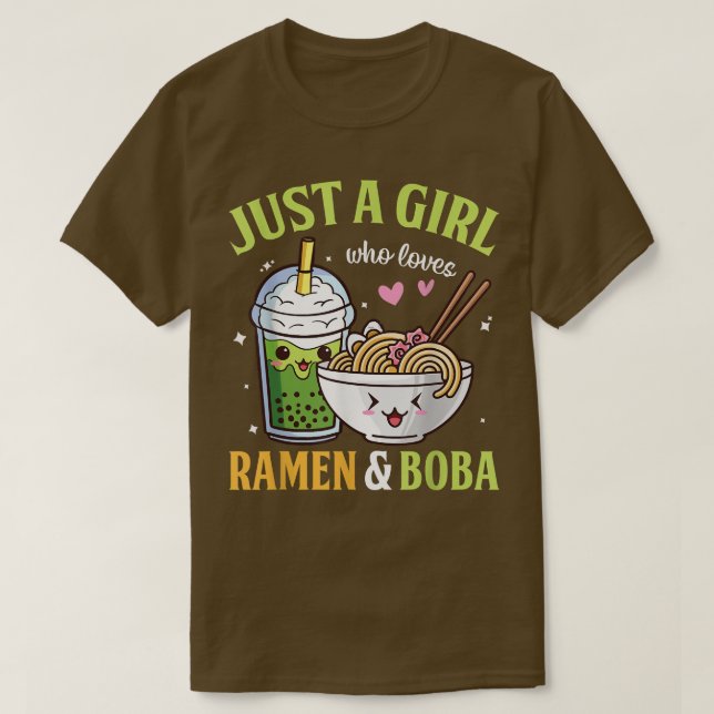 T-shirt Juste une fille qui aime Ramen et Boba Kawaii Anim (Design devant)