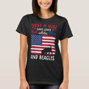 T-shirt Juste Une Fille Qui Aime Rouge Blanc Bleu Beagle U