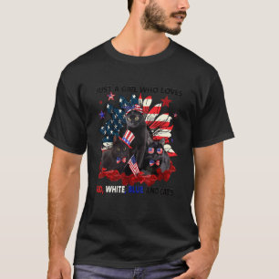 T-shirt Juste Une Fille Qui Aime Rouge Blanc Bleu Et Chats