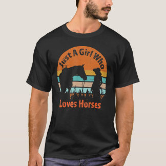 T-shirt Juste Une Fille Qui Aime Son Cheval Retro Sunset S