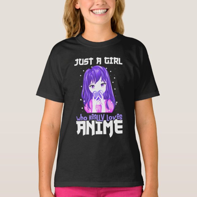 T-shirt Juste une fille qui aime vraiment l'Anime en viole (Devant)