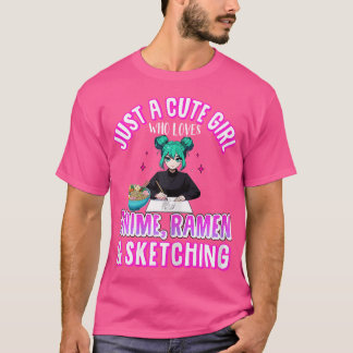T-shirt Juste Une Mignonne Fille Qui Aime Anime Sketching 