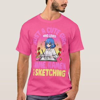 T-shirt Juste Une Mignonne Fille Qui Aime Sketching Anime 