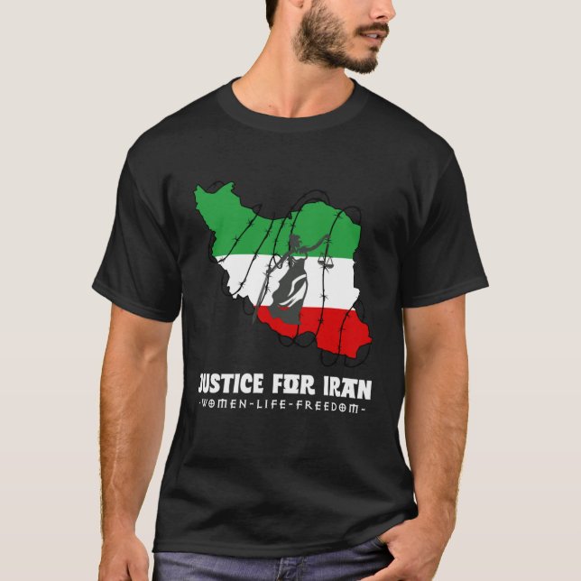 T-shirt Justice for Iran Iranian flag Iran Map Goddess or  (Devant)